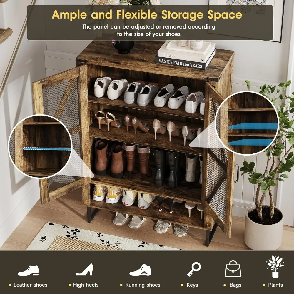 Shoe cabinet, 6-tier shoe rack shoe cabinet with adjustable shelves and metal legs, suitable for entrances, corridors