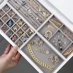 De terciopelo de bandeja de almacenamiento de joyas collar anillo y brazalete soporte pantalla soporte cajón gris joyería organi