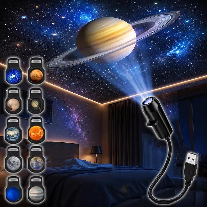 USB Projector Light Halloween Moon Lamp Christmas Holiday Night Light Rotatable Scenes Projector for Wall Ceiling Decor Lighting