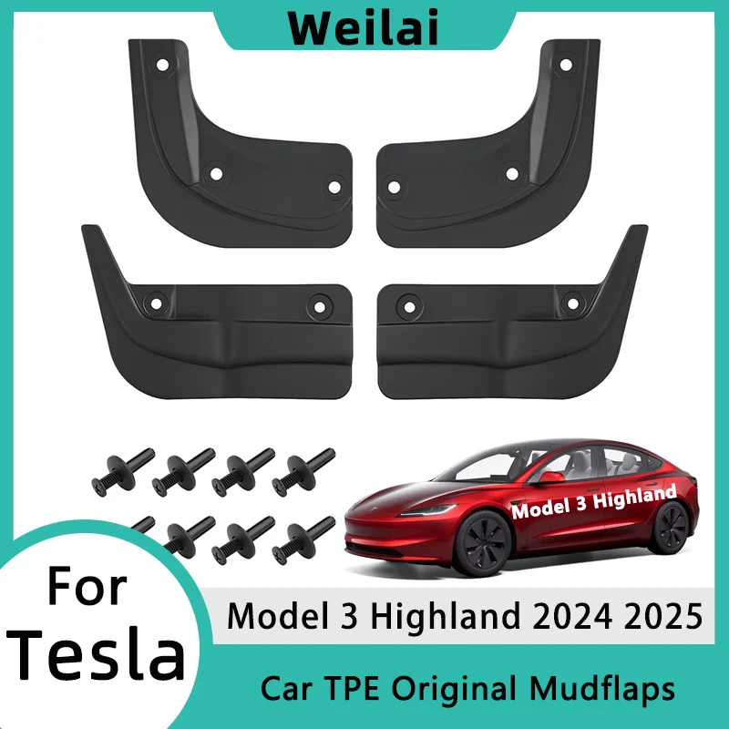 

Car TPE Mudflaps for Tesla Model 3 2024 2025 Highland Splash Guards Fenders No Drilling Mudflaps All Weather Protector Mud Guard