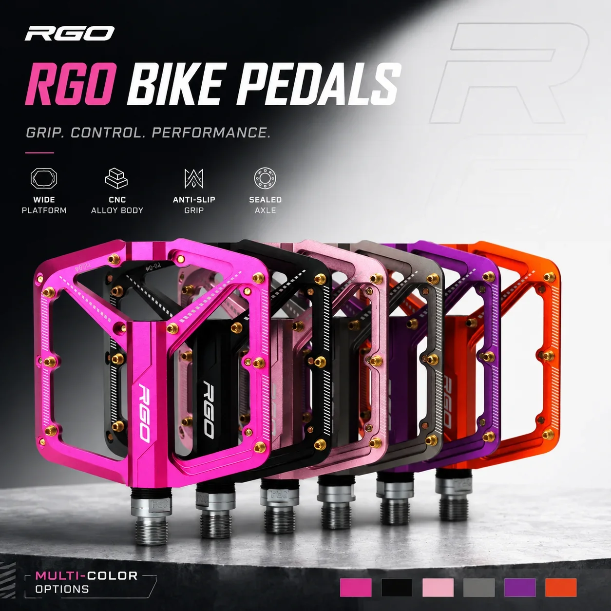 

RGO PD04 Bicycle Pedal CNC Aluminum Alloy Cycling Pedals for Mountain Bikes and Road Bikes 3 Pcs Bearing Lubricated Pedal