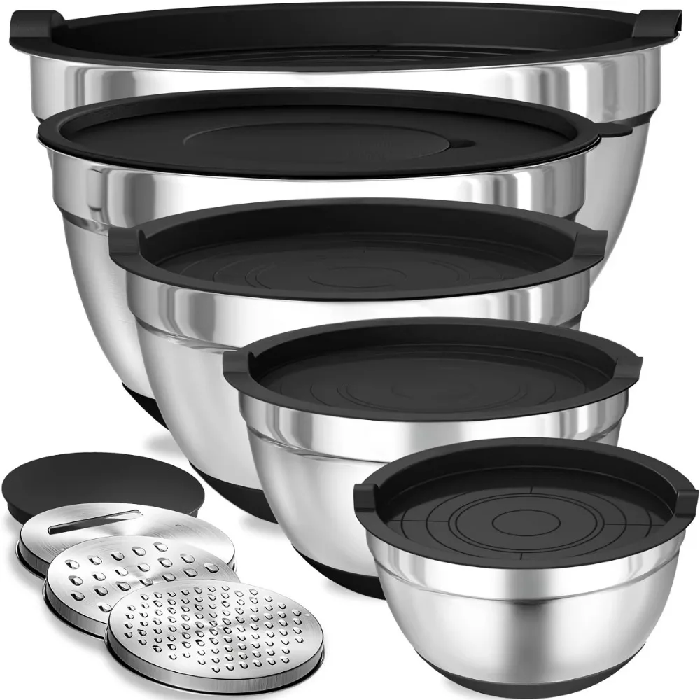 

8PCS Set Stainless Steel Mixing Bowls Non-Slip Bottoms with Grater Stainless Steel Mixing Bowl Set Baking Bowls Baking & Serving