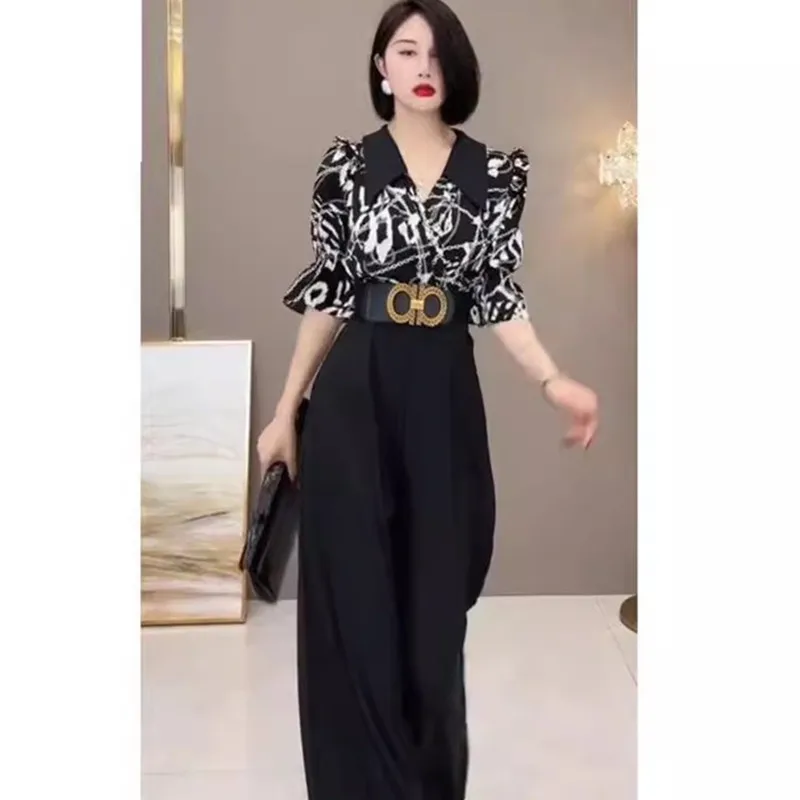 2024Summer New Jumpsuit Woman High-End Fashion Slim Temperament High Waist Loose Elegant Age-Reducing Wide-leg Jumpsuit Lady 633