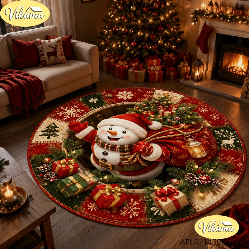 VIKAMA Christmas Snowflake Faux Crochet Round Area Rug Non Slip Soft Floor Mat for Entryway Nursery Holiday Home Decor