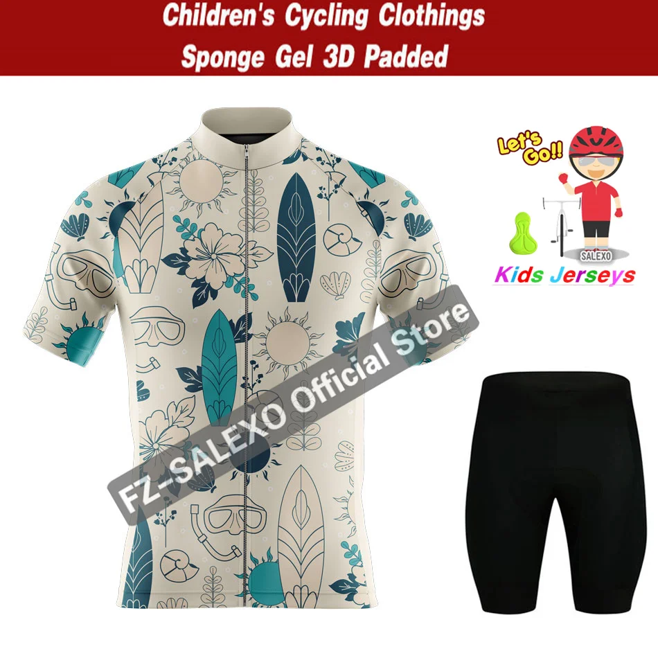 

Doodle Illustration Child Cycling Jersey Set BOY AND GIRL Ropa Ciclismo Short Sleeve Road Racing Bike Clothing MTB Bicycle Suit