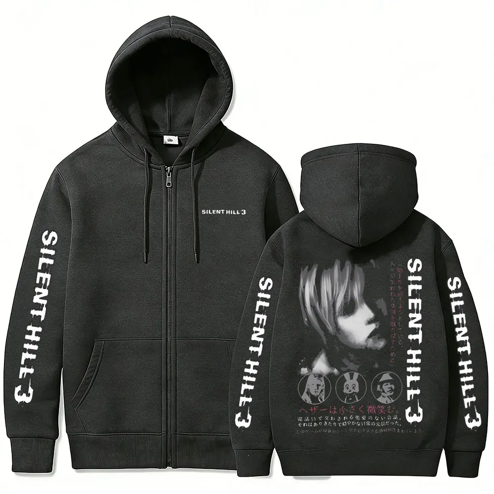 Horror-Spiel Silent Hill Zipper-Hoodie Herrenmode Lässige Vintage-Reißverschlussjacke Unisex Gothic Rock Oversized Zip-Up-Sweatshirt – Detail 5