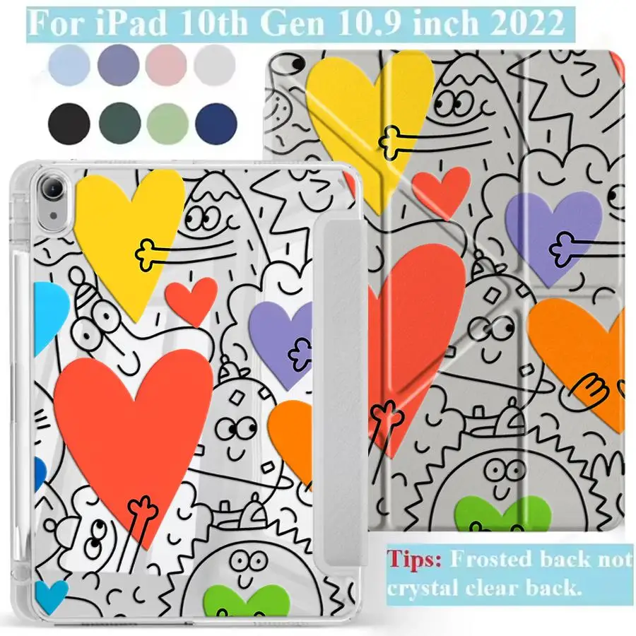 Colorful Heart Doodle Tablet Case For iPad Mini 6 7 Pro 2025 Pro 11th 10th 9th 8th 7th 12.9inch Air 4 5 M3 M2 M4 11inch Holder