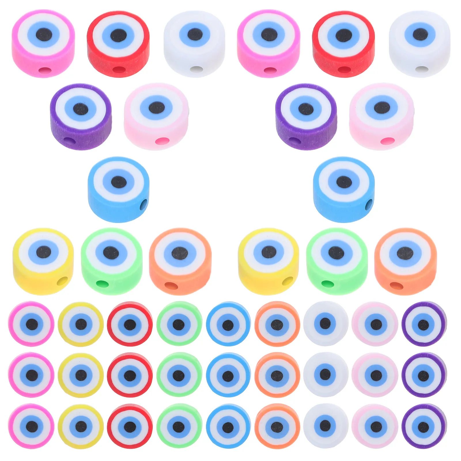 

100Pcs Evil Eye Spacer Beads Soft Clay Flat Round Charm for DIY Jewelry Necklace Bracelet Earrings Keychain Making Accessories