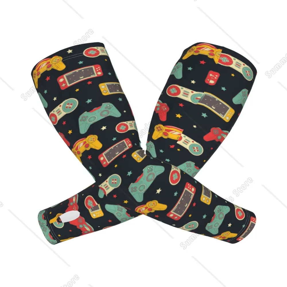 Manicotti per protezione solare UV per videogiochi retrò - Manicotto per braccio di compressione rinfrescante con foro per le dita