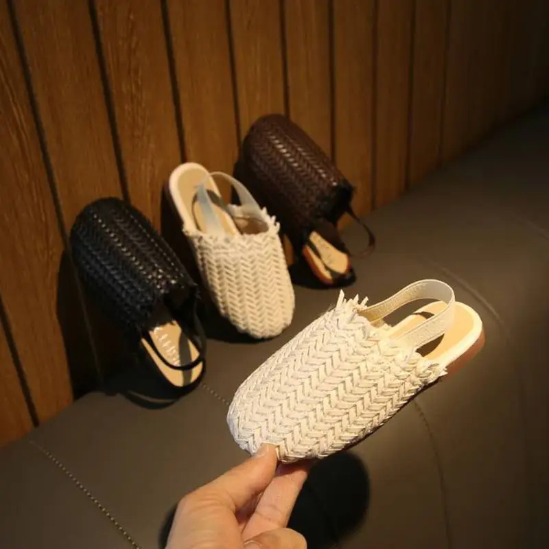 Spring Summer Girls Shoes Weaven Knitted Design Children Flat Shoes Kids Summer Sandals Princess Sweet Soft Fashion For Toddlers