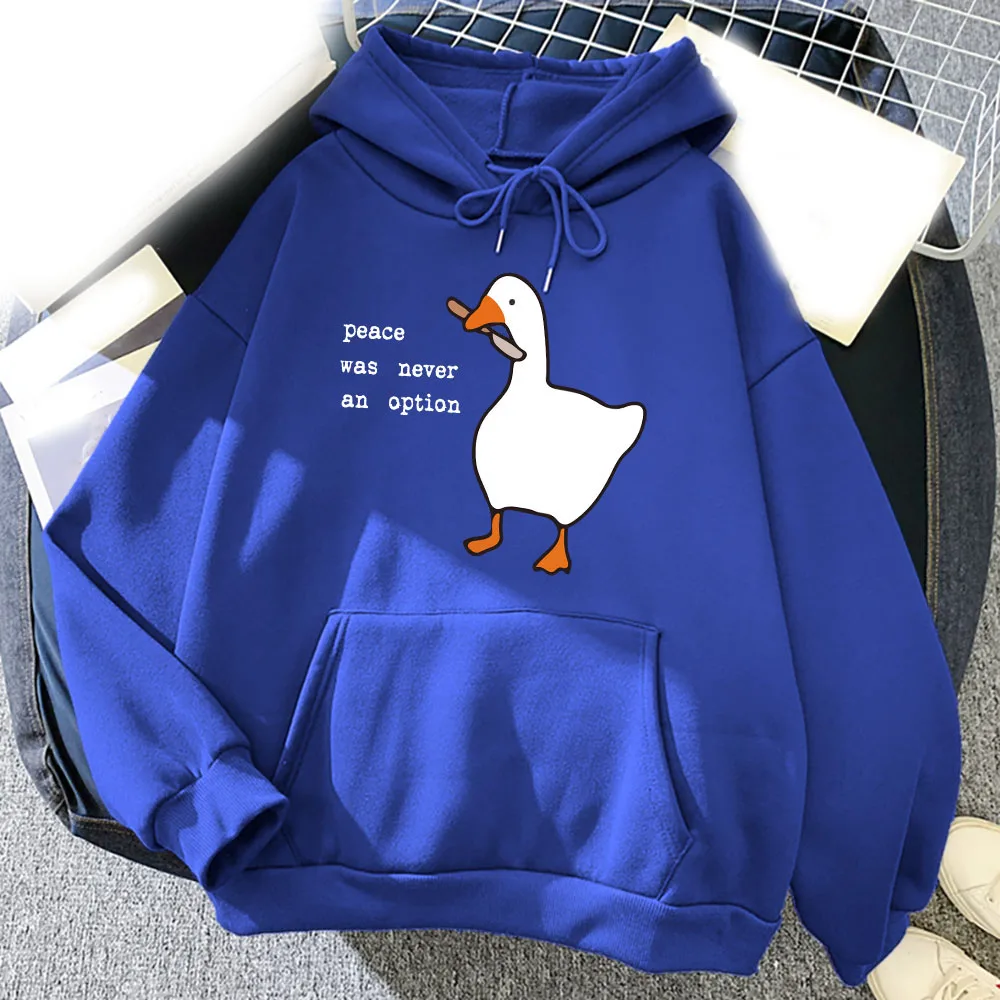 Peace Was Never An Option Hoodies Goose Print Men Woman Streetwear Hoodie Hooded Sweatshirts Pullovers Unisex Tracksuit Clothing