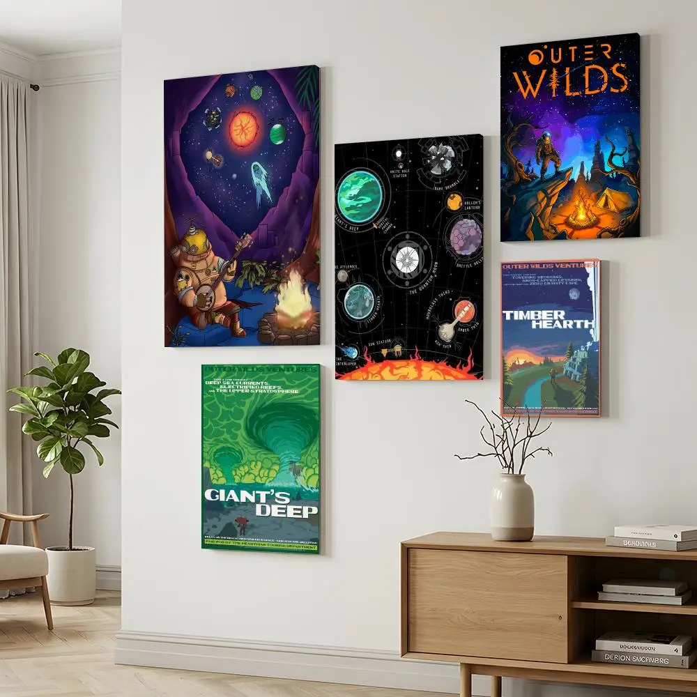 Famous Game O-Outer Wilds Framed Wall Painting Canvas Wall Prints for Bedroom Living Area Office Hanging Picture Decor
