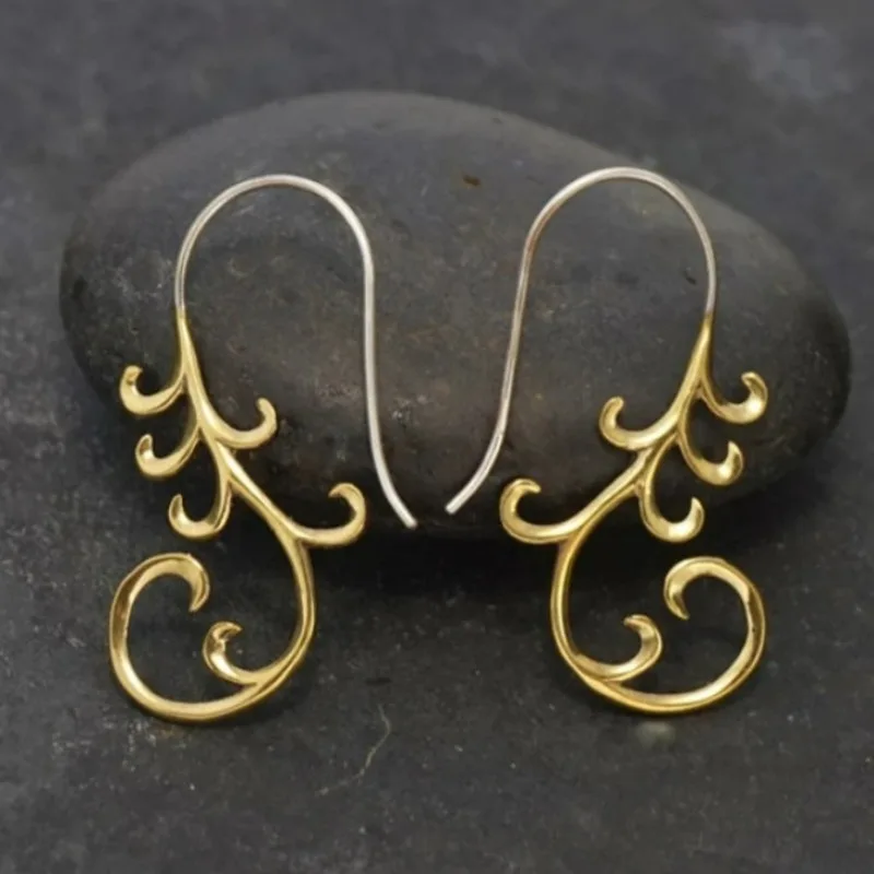 Pendientes colgantes Art Nouveau, aretes de latón con alambre de oreja de Color de dos tonos