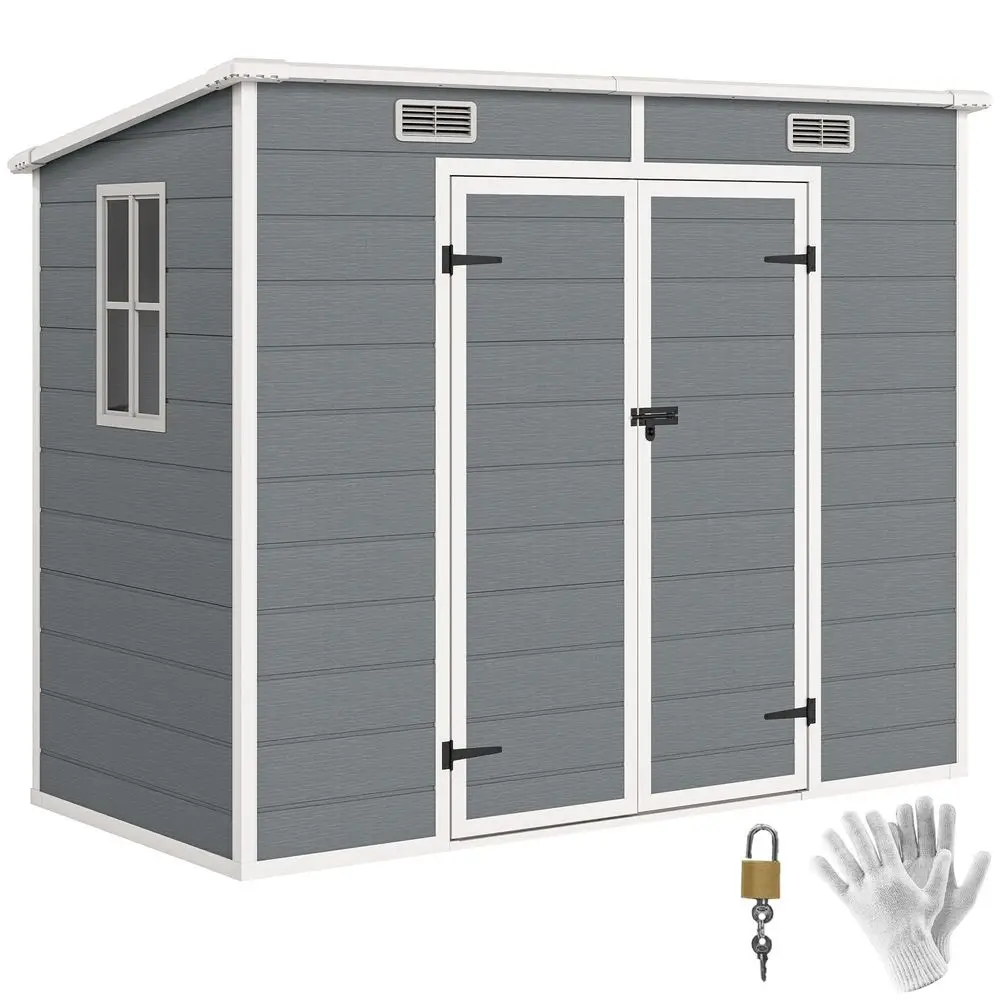 8 x 4 Outdoor Storage Shed, Waterproof Resin Plastic Shed with Floor, Window, Lockable Doors and Vents, AllWeather Garden Tool