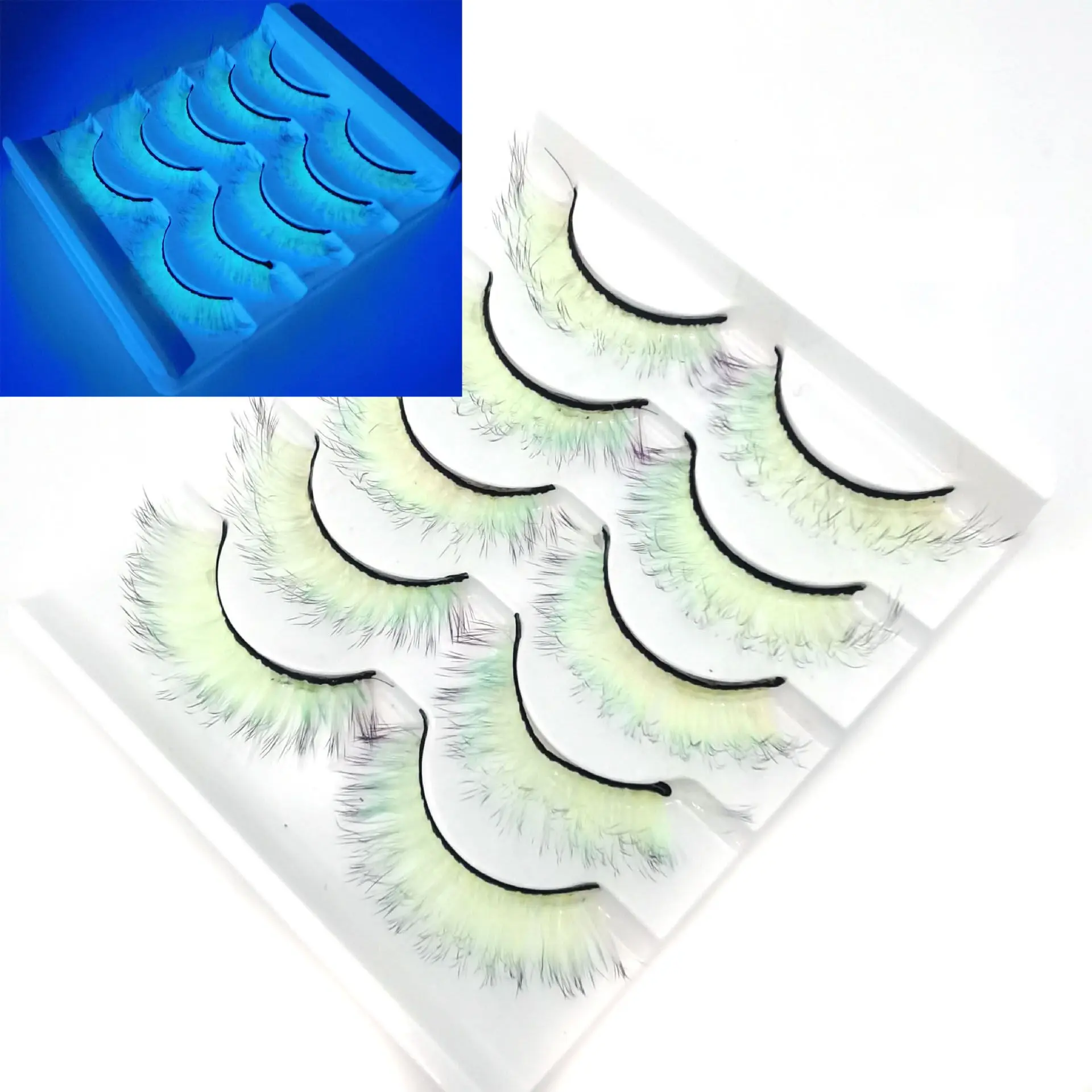 Gradient False Lashes Ombre Natural Long Colorful Eyelashes Bulk Fluorescent Makeup Fake Lash Party Colored Lashes for Cosplay