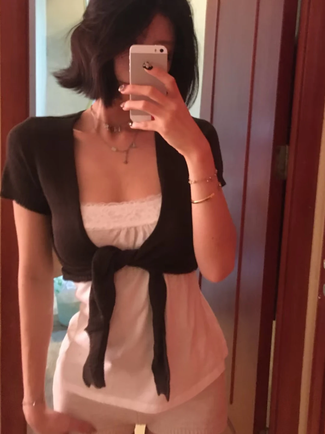 

Vintage Knitted Cropped Lace-up Cardigan Women Spring Slim V-neck Sexy Smock Short Sleeve Tees Retro Simple Chic Crop Tops