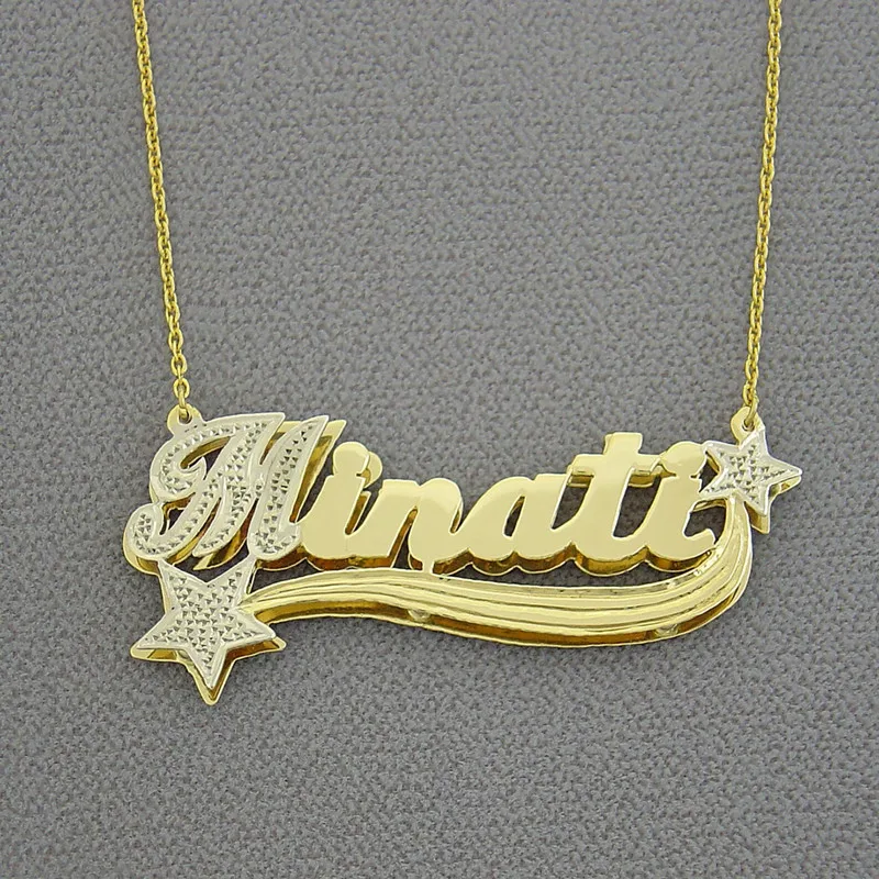 Personalized 3D Name Necklace Customized Double Star Nameplate Pendant Necklace Double Electroplating Jewelry For Women