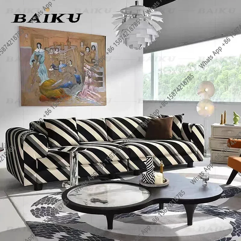 X-S  Modern Simple Striped Multi-seat Small Apartment Living Room Inline Fabric Sofa High-end Model Room HG