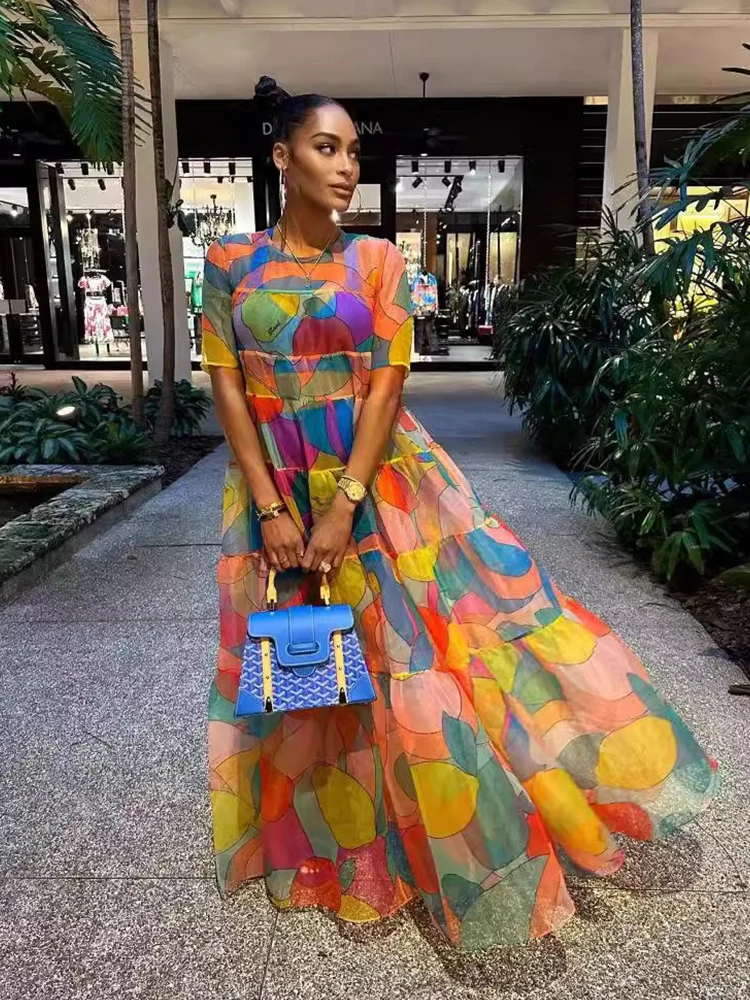 Summer Female Clothing Elegant Straight Dress Chic Ladies Youth Long  Dresses Print Mesh Woman Sexy Dress Transparent Wholesale - AliExpress  200000345