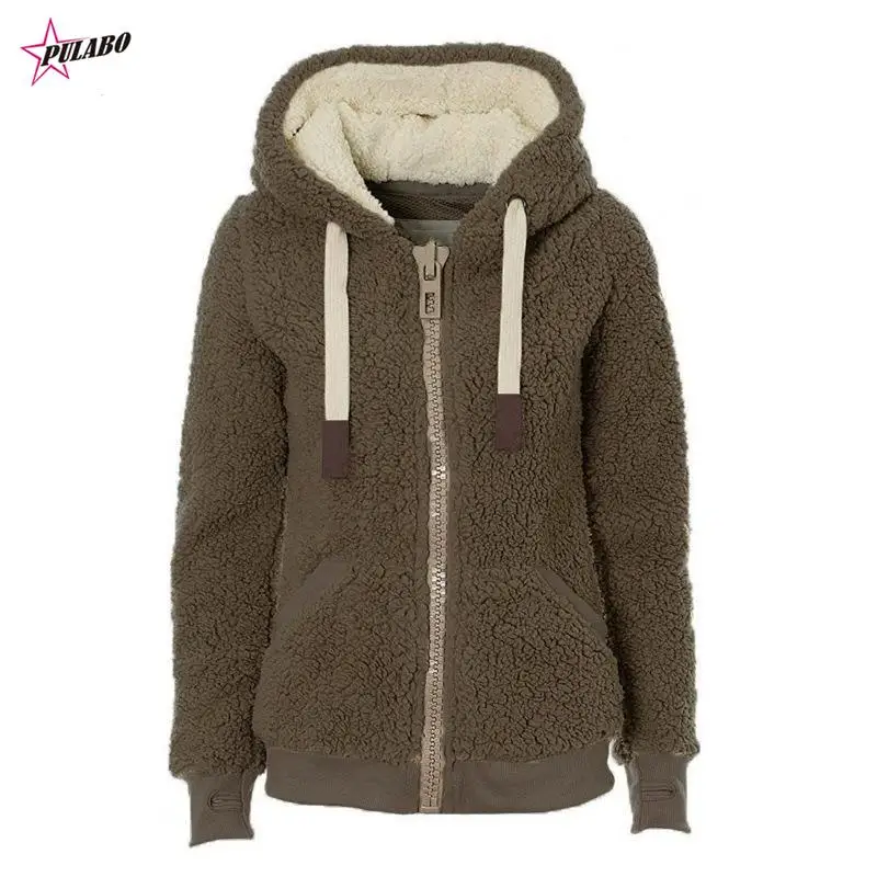 PULABO Women's Faux Fur Coat with 2 Side-Seam Pockets The Fuzzy Jacket with Hood for Spring Fall and Winter