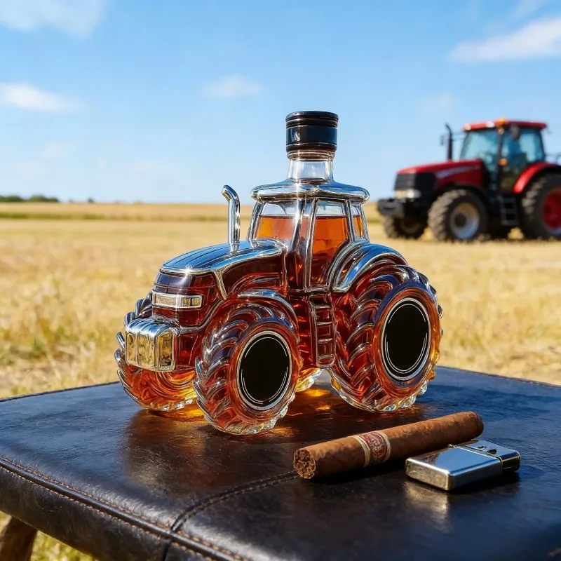 Decantador de Whisky con Forma de Tractor de 300 ml, Botella de Licor de Vidrio con Temática Agrícola para Decoración de Bar en Casa y Regalos para Agricultores