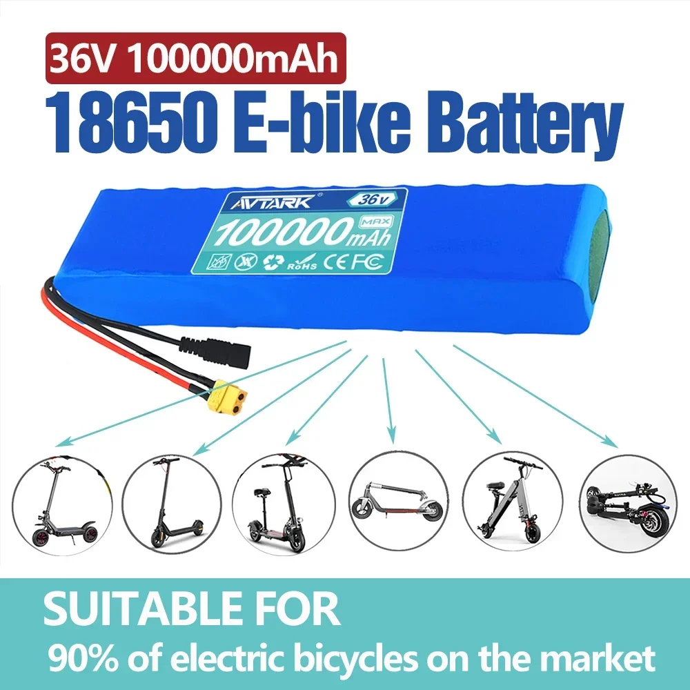 

36V100Ah 10S3P 18650 Lithium Battery Pack 600W 42V Bicycle Scooter Inside with 20A BMS XT60 and T PLUG