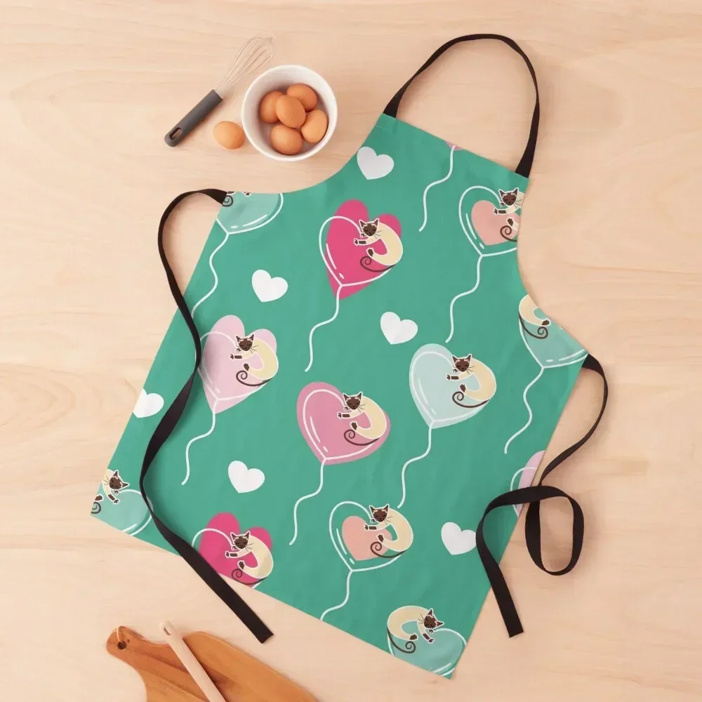 Siamese Cat and Heart Balloon Apron Kitchen accessories Things For Kitchen Apron