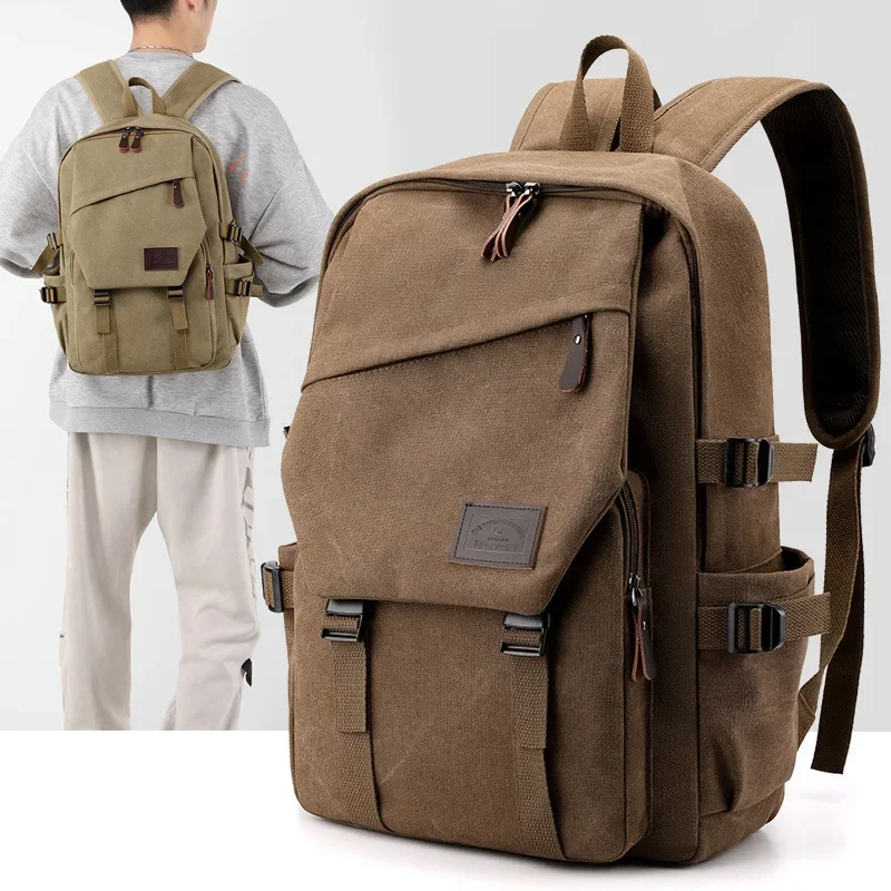 2022 New Hong Kong Style Leisure Backpack Large Capacity Travel Lightweight Canvas Simple Solid Color Student Backpack