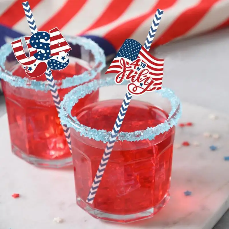 Independence Day Paper Straws 24PCS Red White And Blue Straws Independence Day Decorations 4th Of July Food Grade Drinking