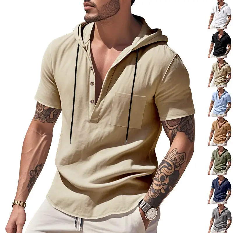 

New Men's Casual Linen Short Sleeve Hat Beach Shirt Breathable Loose Fit Summer Fashion Comfortable Easy Care Male Top