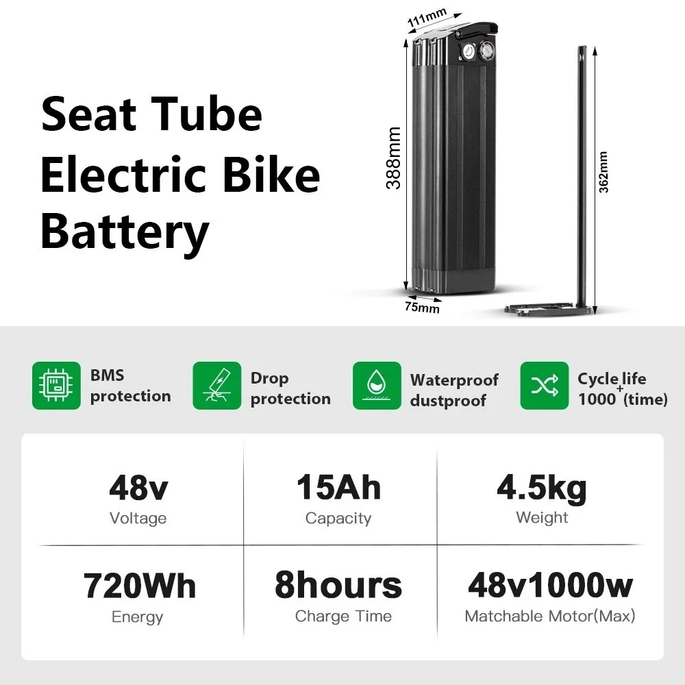 

Lithium Battery Pack 36V 48V 20Ah 15Ah 10Ah 18650 Cells Compatible with 250W 350W 500W 1000W Folding Bike Hub Motors