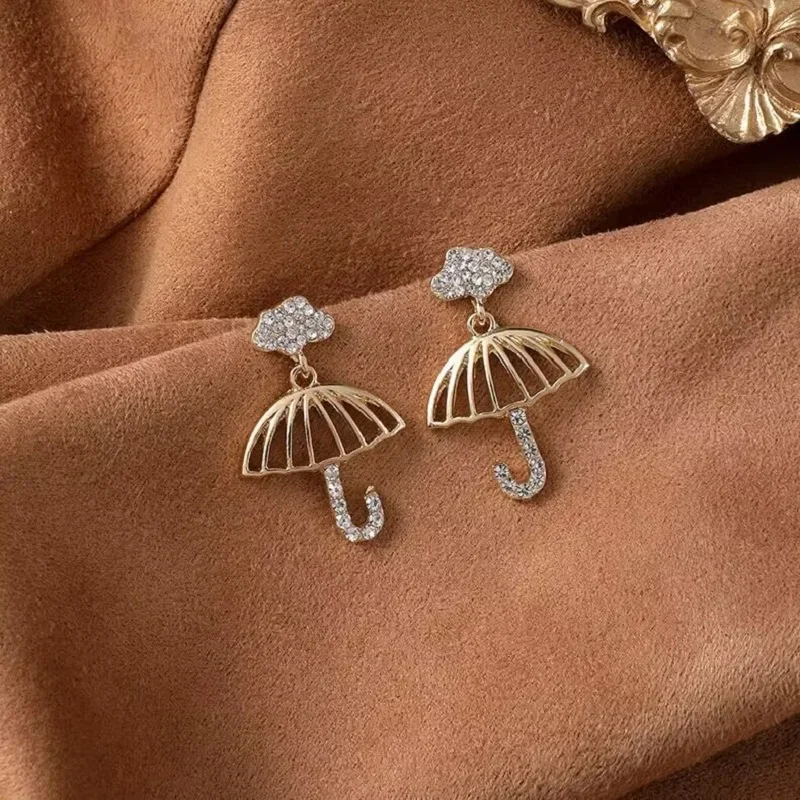 Cute Inlaid Zircon Small Umbrella Stud Earrings for Women 925 Sterling Silver Fashion Simple Jewelry