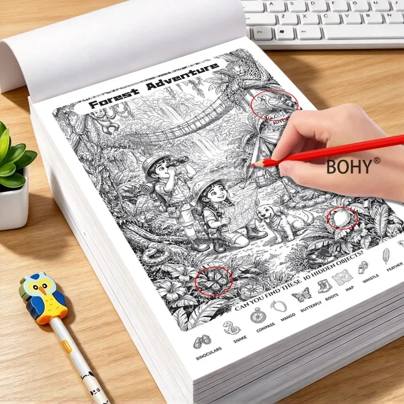 1 Observation Training Game Picture Book, with 24 Pages of Themed Scene Drafts Adult Stress Relief, Exercise Observation Skills