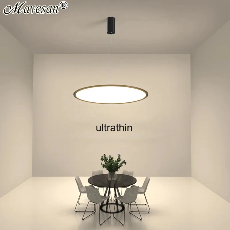 

Ultra-thin Dinning Table Pendant lamp Restaurant Bar Modern Simple LED Chandelier Round Hanging Light Black White Home Decor