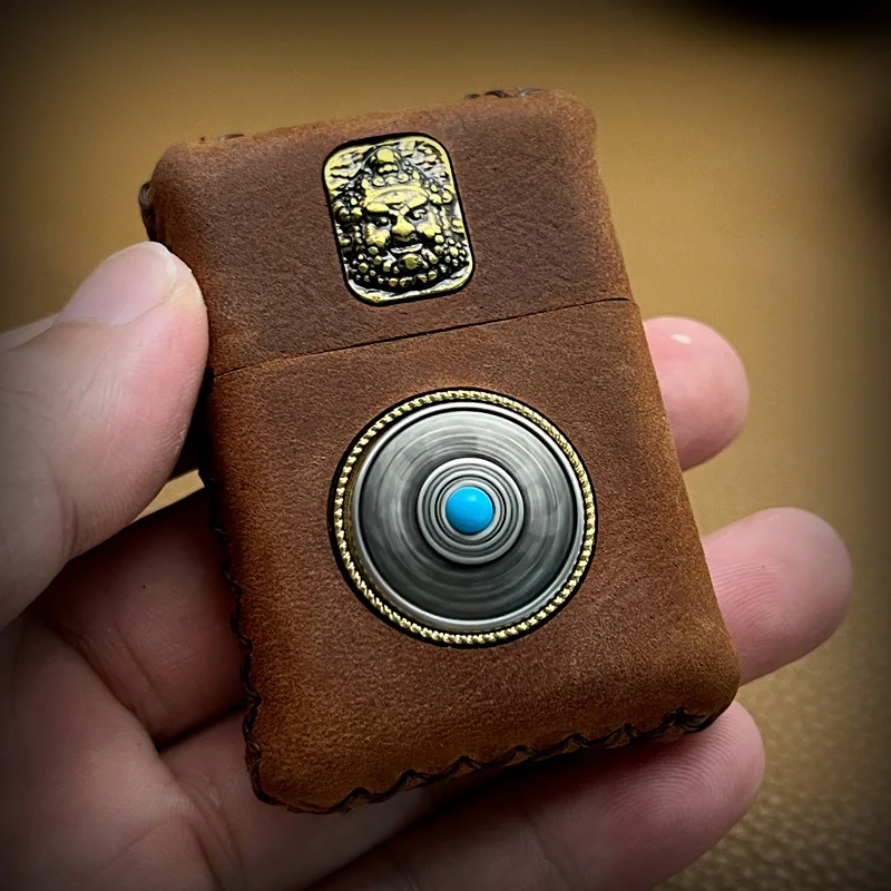 Zorro 902 Brass Version Handmade Cowhide Inlaid Yellow God of Wealth Rotating Eight Treasures Kerosiene Lighter Holiday Gift