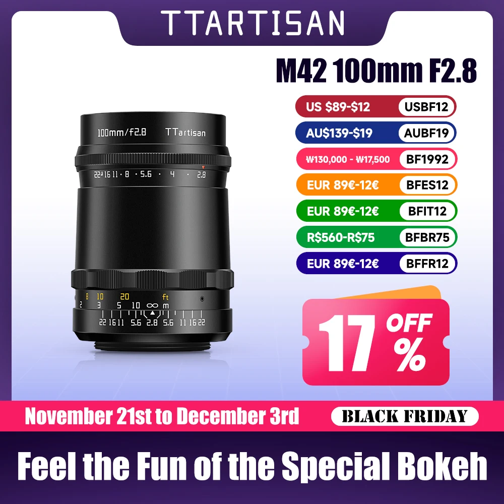 TTArtisan 100mm f2.8 Bubble Bokeh Full Frame Lens M42 mount can be transferred to Sony Canon Nikon Fujifilm Panasonic