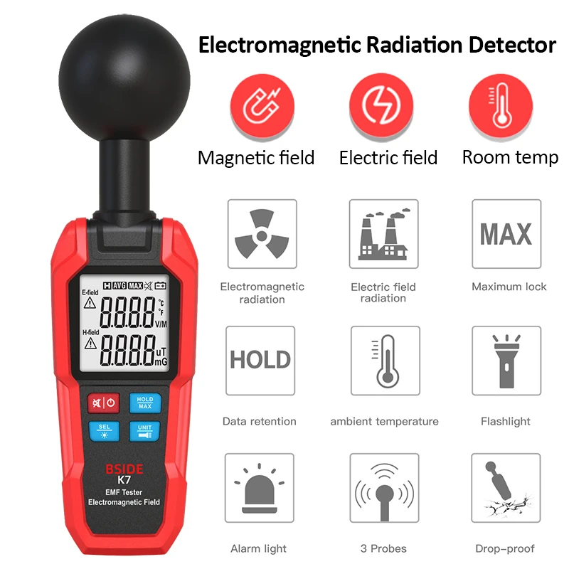 K7 EMF Meter Electromagnetic Field Tester High Precision Electromagnetic Radiation Gauge Electromagnetic Wave Radiation Detector