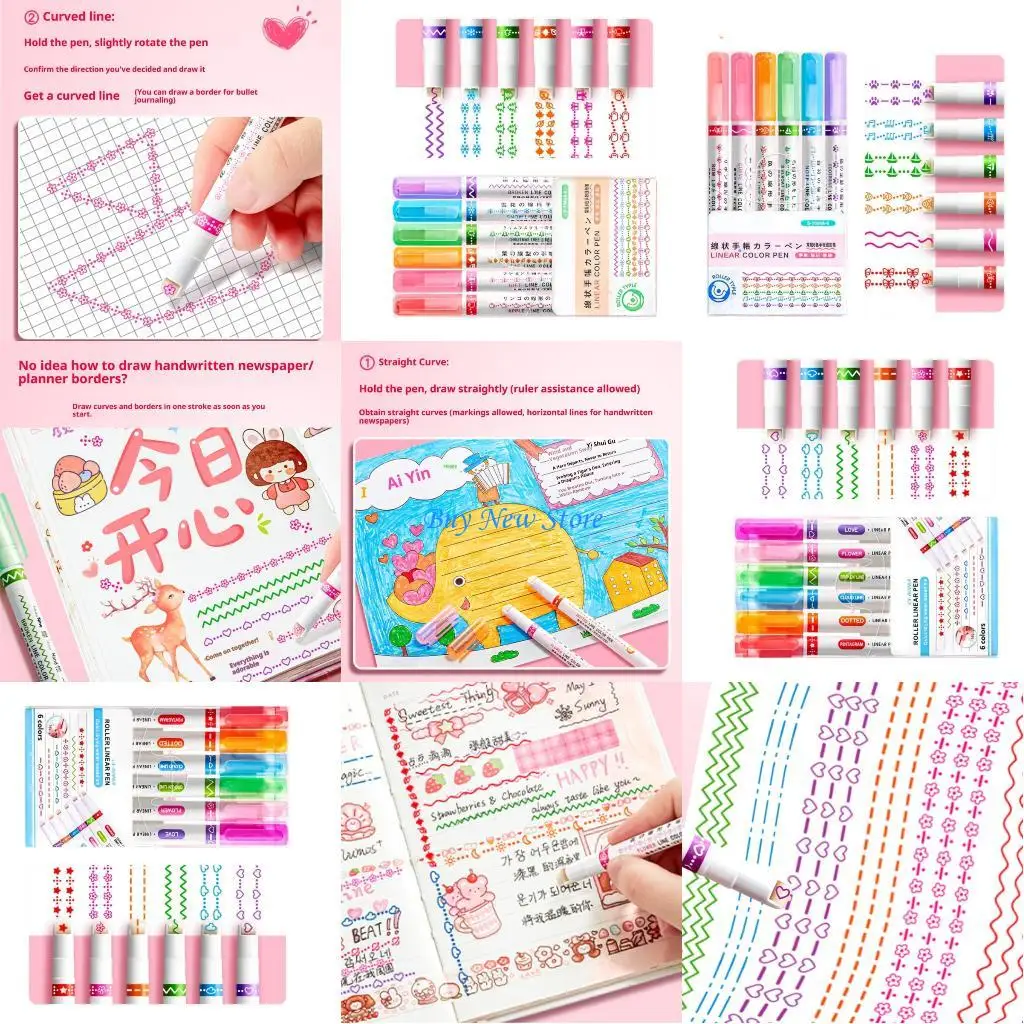 

20CE Creative Lines Pens 6 Pack Non Toxic for Students and Design Enthusiasts