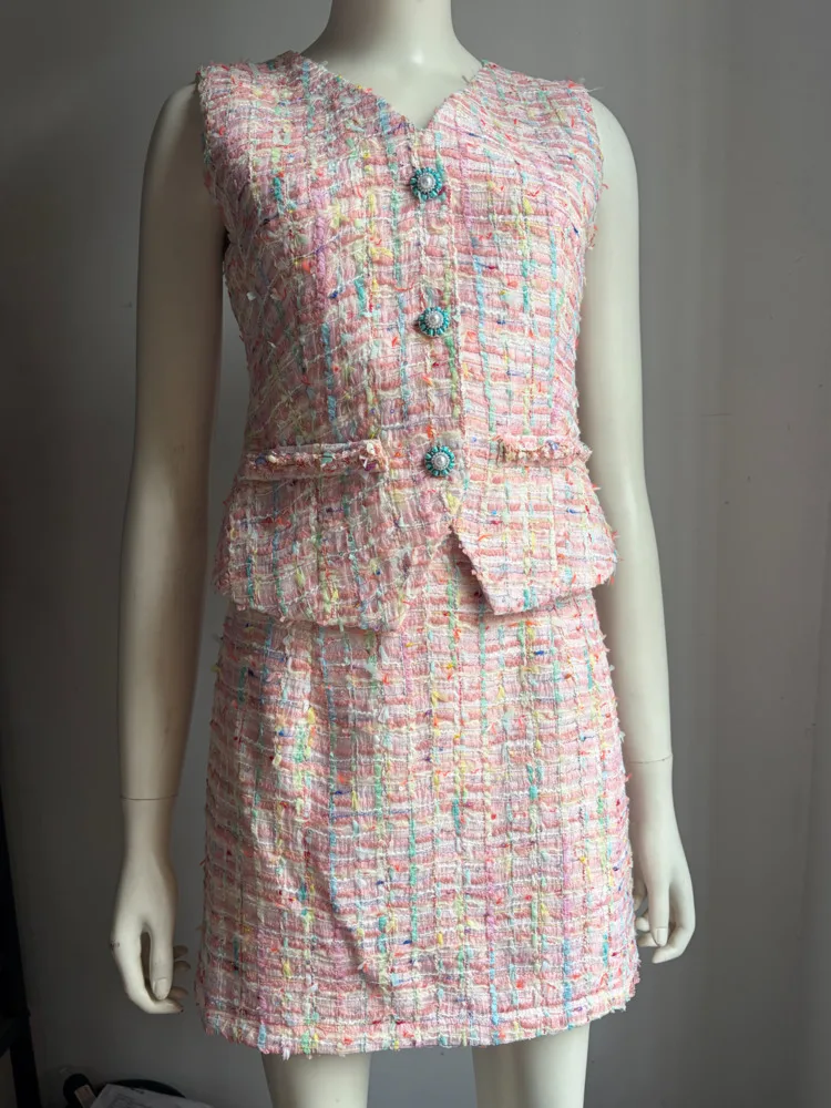 

3pcs/pack Wholesale Drop Shipping Newest High Quality French Fashion Tweed Women 2 Piece Sets