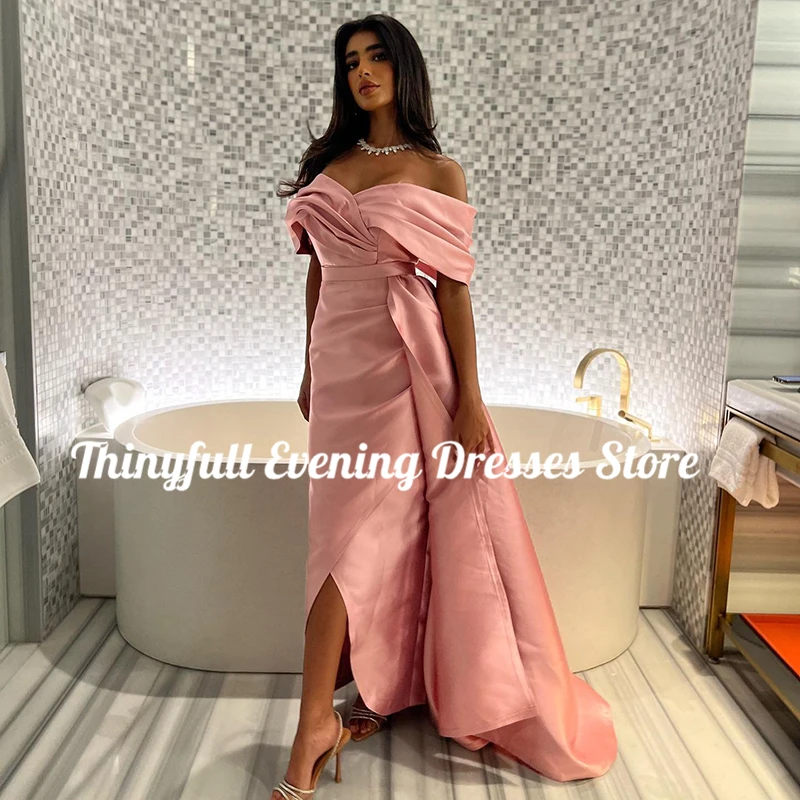 Thinyfull Formele Zeemeermin Prom Jurken Roze Off The Shoulder Satijnen Avondjurk Saudi Arabia Cocktail Party Nachtjurk Plus Size