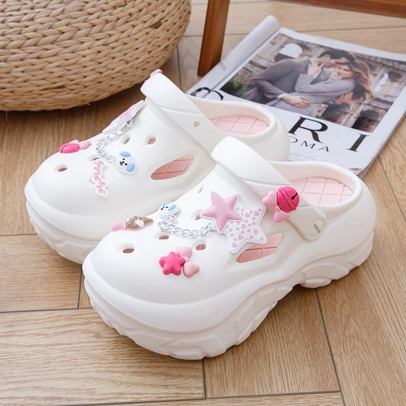 Women's Platform Clogs, Kawaii Charms Closed Toe Non Slip EVA Sandals, Indoor Outdoor Garden Beach Slides