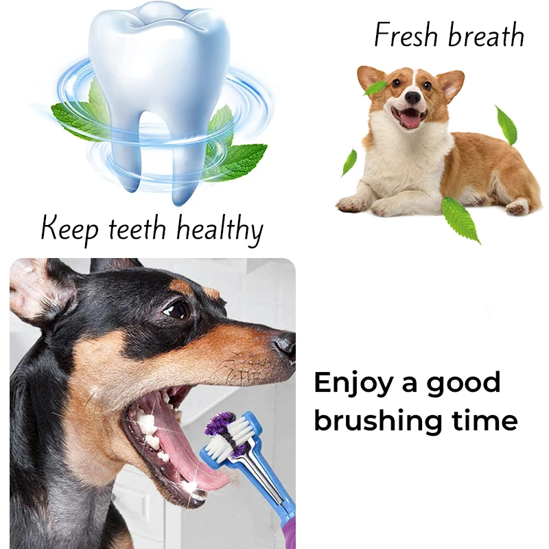 Three Sided Pet Toothbrush Three-Head Multi-angle Toothbrush Cleaning Dog Cat Brush Bad Breath Teeth Care Tool Cleaning Mouth