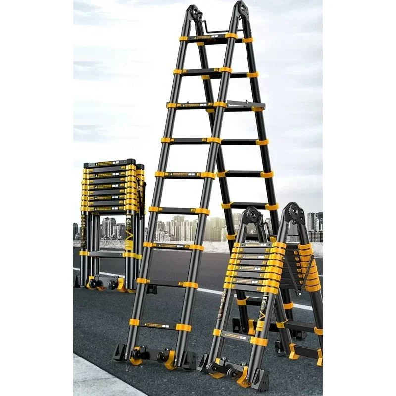 Aluminum Alloy Thickened Telescopic Ladder Portable Engineering Folding Home Elevating Straight Ladder Herringbone Staircase