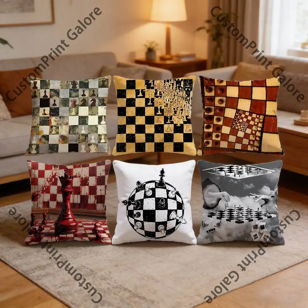 

Chess Board HD Print Square Pillow Cover Polyester Lightweight Customizable for Home Office Sofa Decor