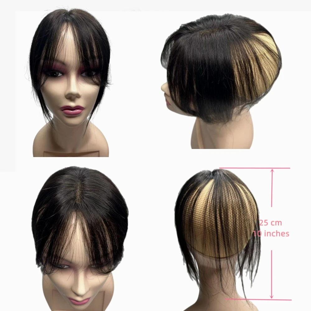 قطع شعر بشري مصنوعة يدويًا بمشبك في قطع شعر من الدانتيل للنساء، غطاء شعر مستقيم في الجزء الأوسط، فقدان الشعر الرمادي، مثالي للاستخدام اليومي