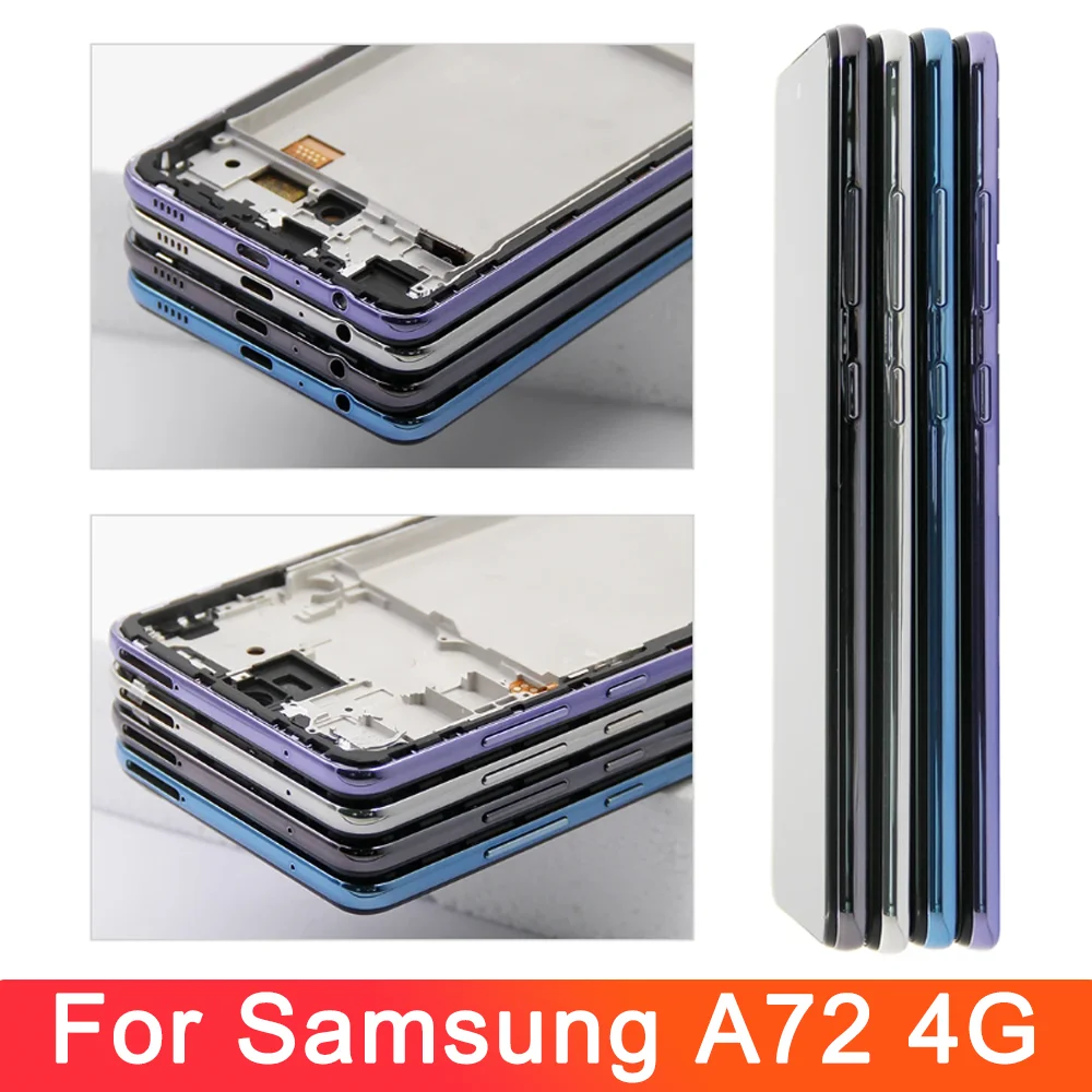 AMOLED For for Samsung Galaxy A72 4G A725 LCD Display Touch Screen Digitizer Assembly For Samsung A725F With Frame Replacement