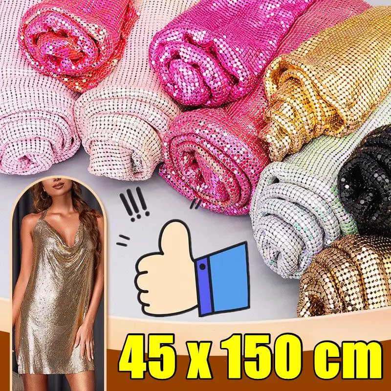 

Newest 45*150cm Bling Metal Mesh Fabric Metallic Cloth Sequin Sequined Fabric DIY Sewing Chainmail Dress Jewelry Home Decors