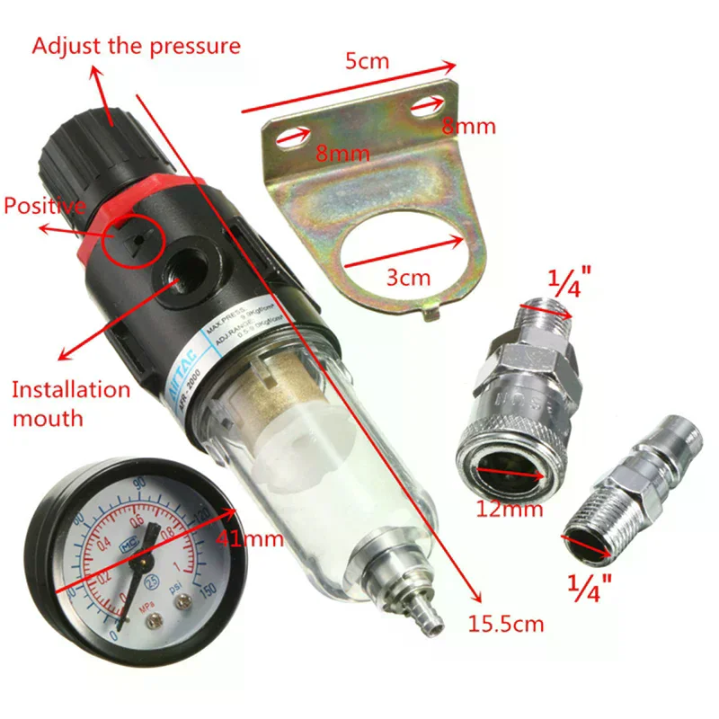 1/4 Water Tools Air Compressor Filter Separator Trap Kit with Regulator Gauge High Quality