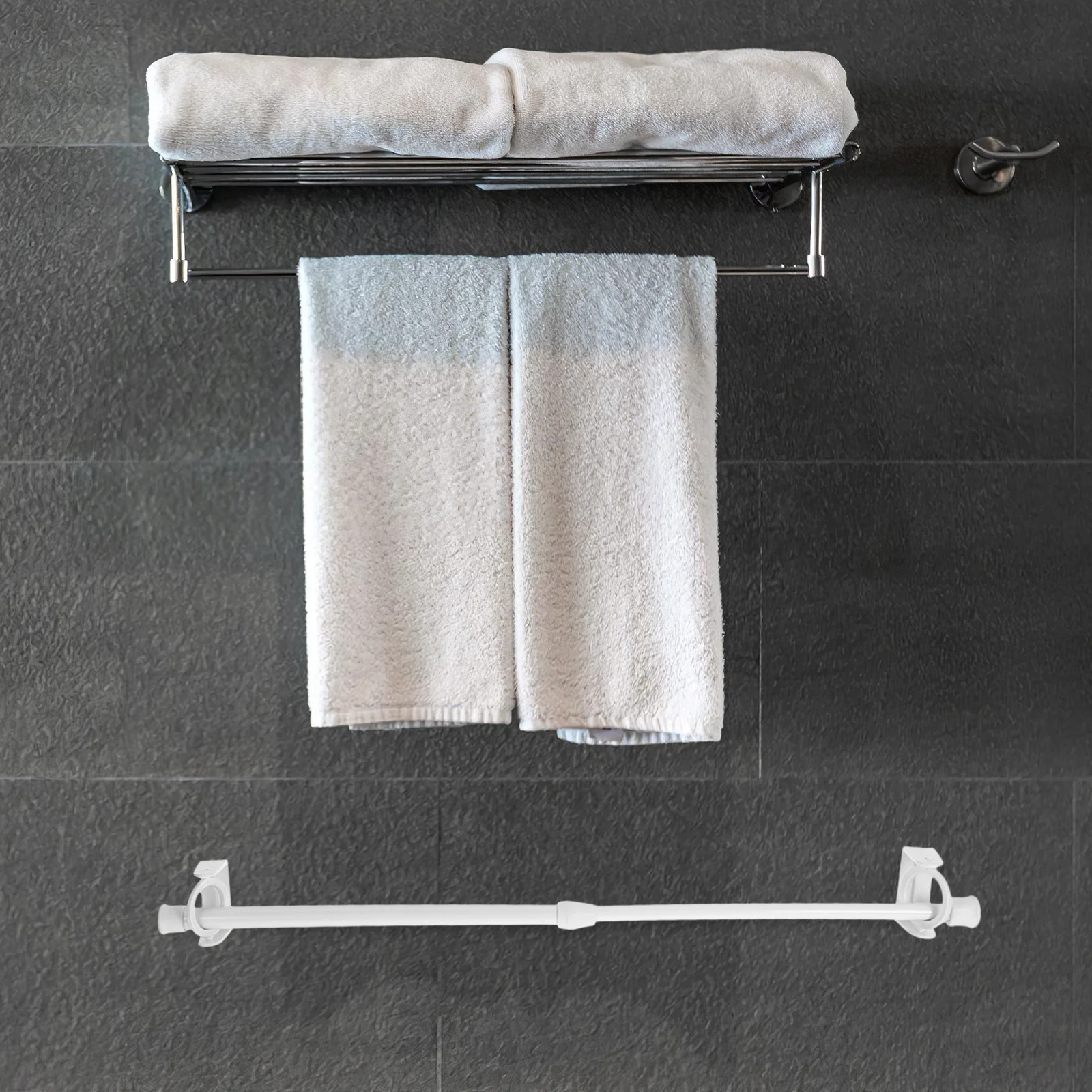 

2Pcs Bathroom Towel Rod Holder Adjustable Length No Drill Towel Rack for Bath Kitchen Wardrobe Hanging Use Wardrobe Hanging Rods
