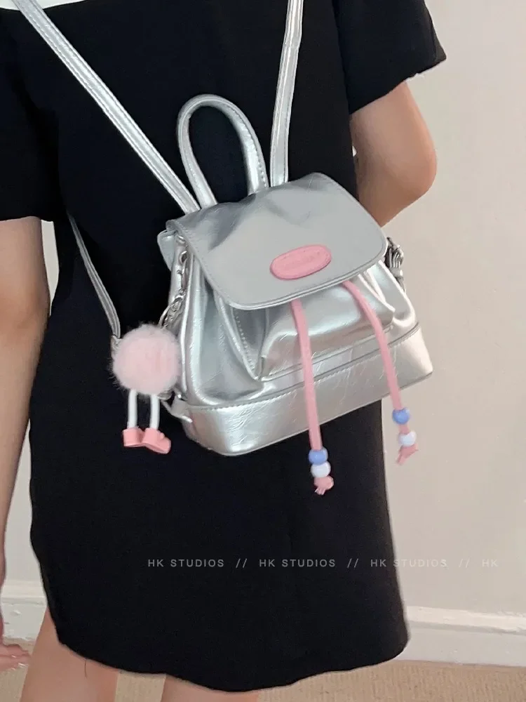 Korea Retro Cute Cowboy Shoulder Bag Female 2024 New Joker Bucket Bag Backpack Commuter Niche Schoolbag